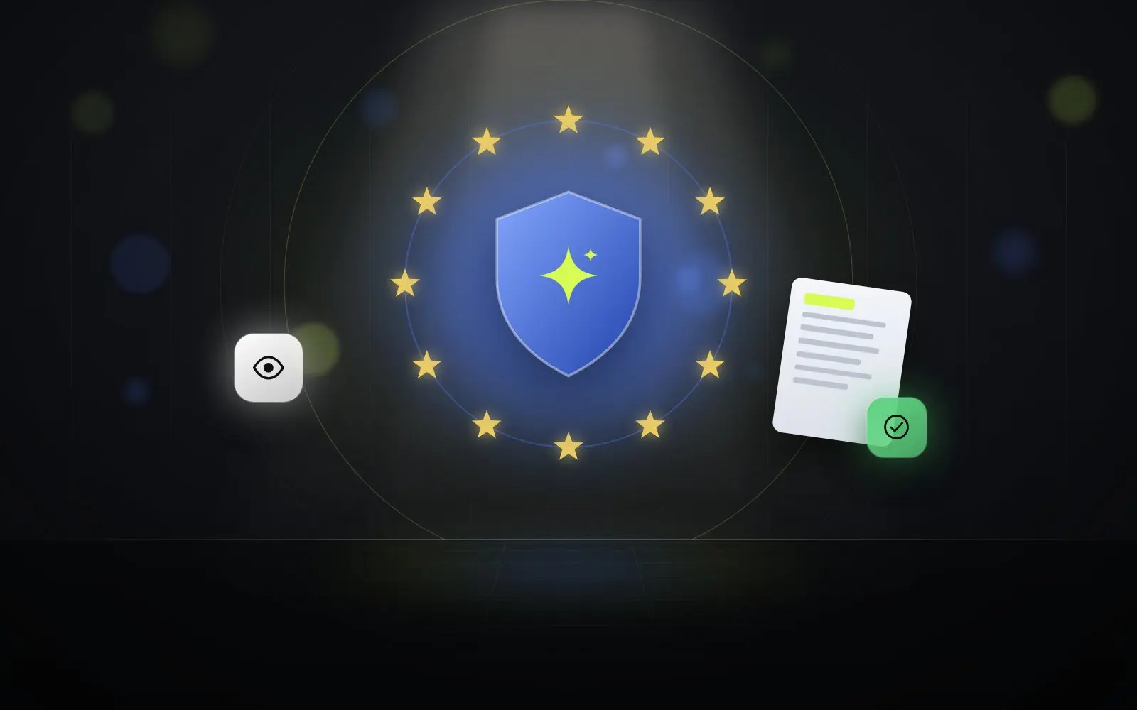 Illustration: the stars of the European Union around a shield with the AI symbol