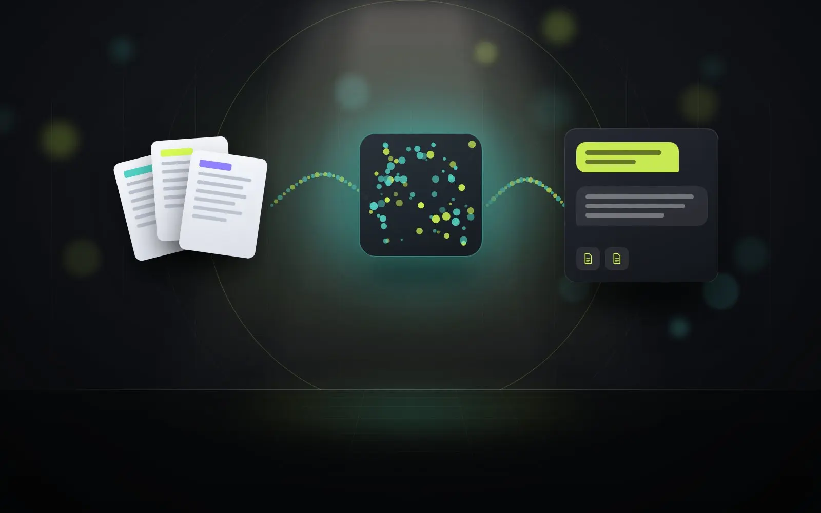 Illustrazione: documenti trasformati in vettori e le risposte di un assistente AI