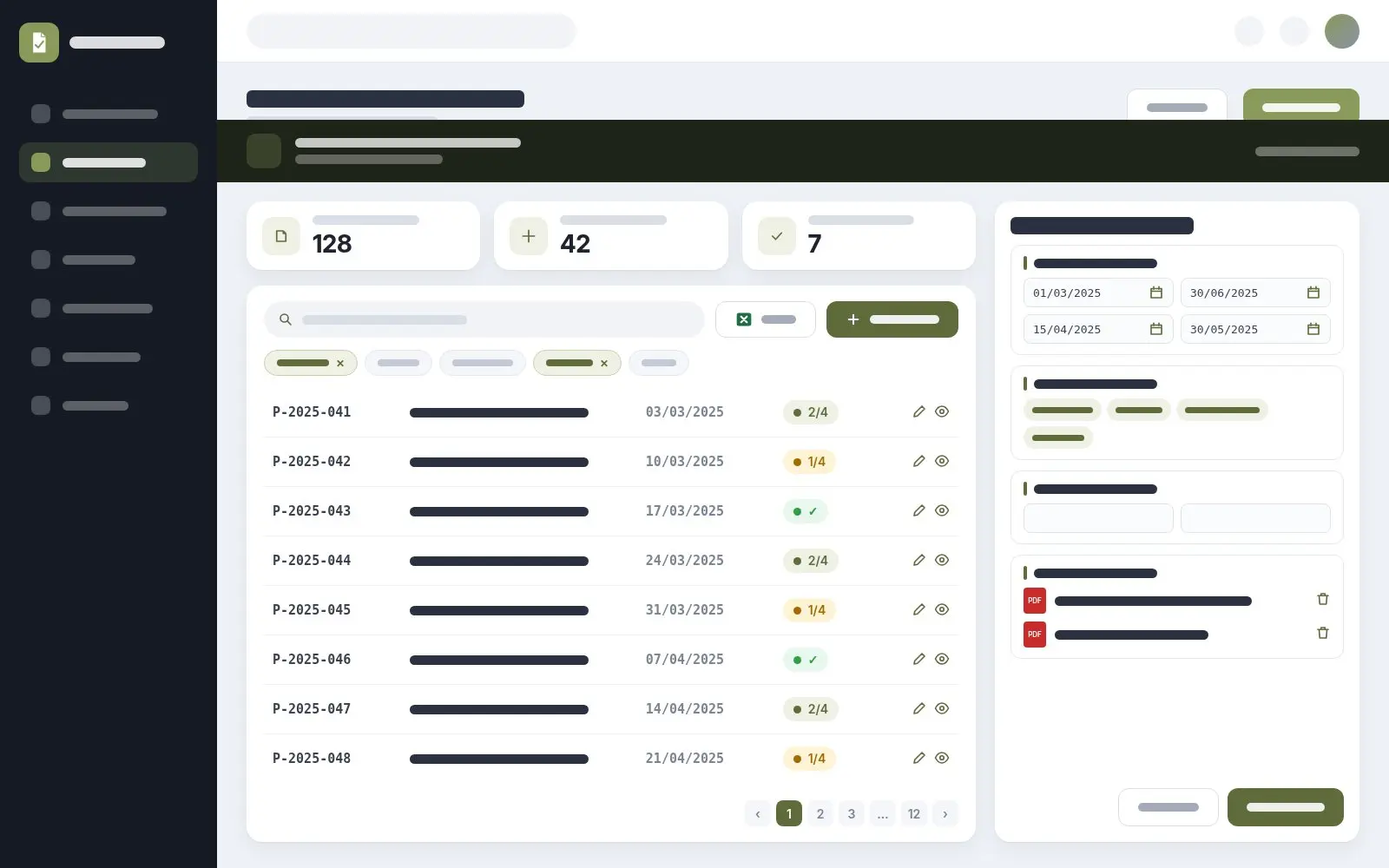 Schermata di SIMOGE: testata istituzionale, riepilogo delle procedure, ricerca con filtri, esportazione in Excel, tabella paginata con modifica e dettaglio, modulo a sezioni con fasi e date, corsi e bandi, enti e allegati